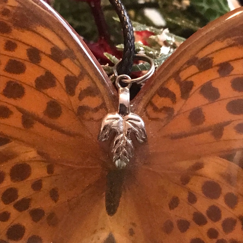 Sterling Silver Resin encased Butterfly Wings Pendant with Leather Cord. - Picture 3 of 15